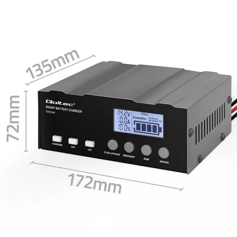 Caricabatterie QOLTEC 52491 microprocessore 12V/12,6V/24V con LCD