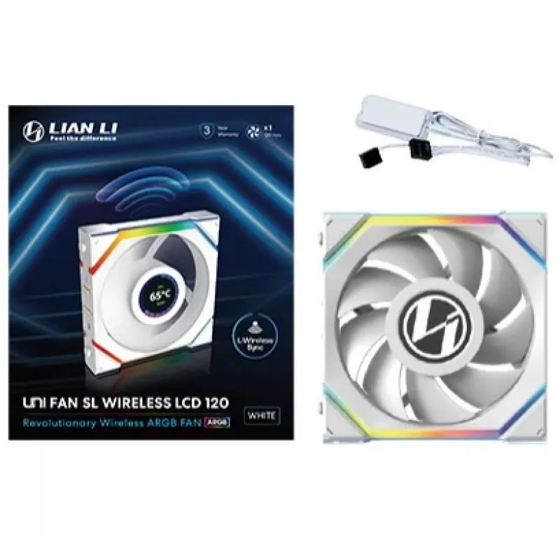 Ventola Lian Li UNI FAN SL Wireless LCD 120 12 cm bianca 29.5 dB 50.08 cfm