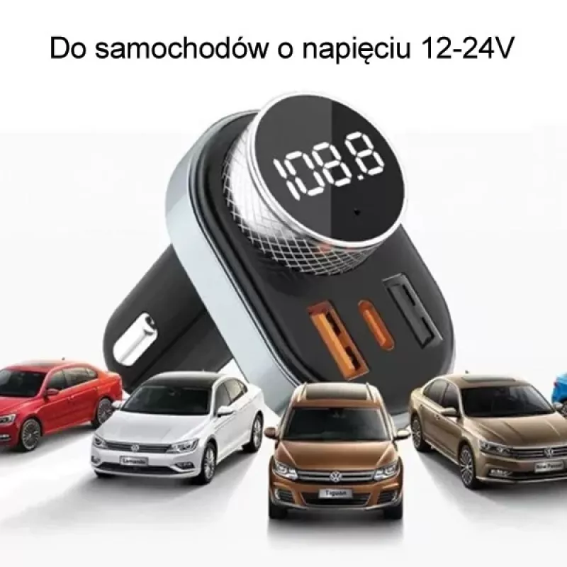 Vivavoce Awei C-843 Bluetooth 5.0 con trasmettitore FM, connettori USB e USB-C