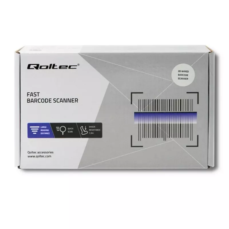 Lettore di codici a barre portatile QOLTEC 50863 — scanner 1D/2D, USB con cavo, sensore LED, nero, 5V, cavo 1,8 m