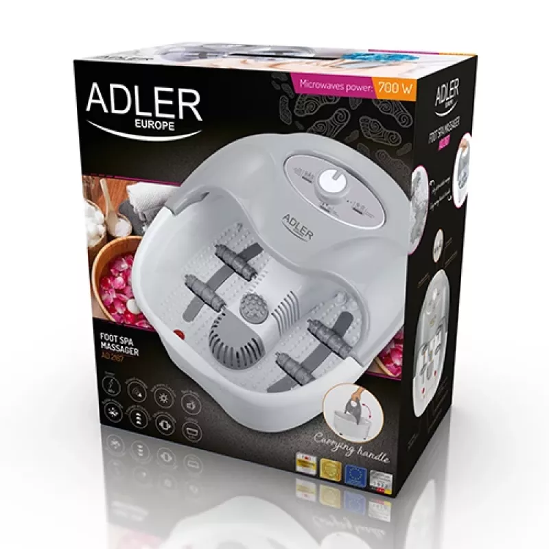 Massaggiatore per gambe Adler AD 2167 con massaggio a rulli e vibrante, calore, intensità regolabile, 80 W, grigio bianco