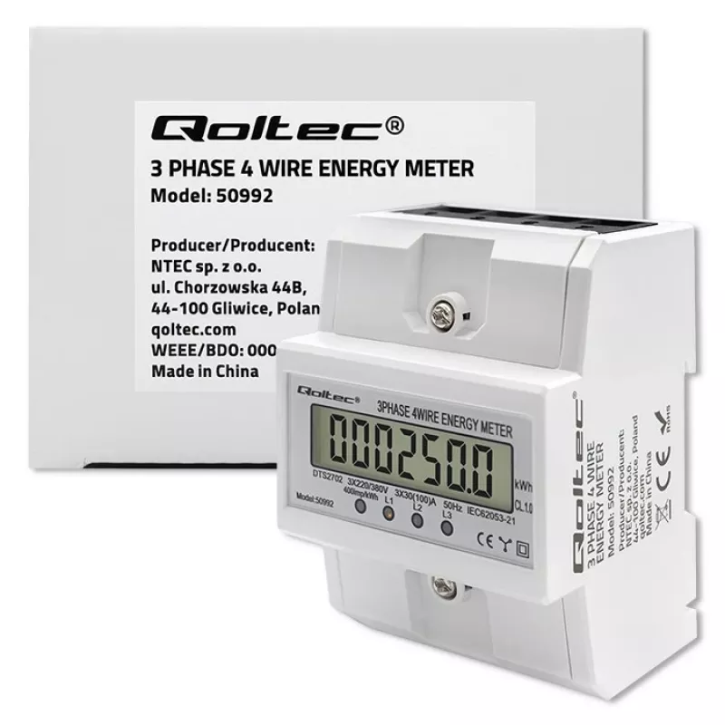 Contatore elettronico trifase QOLTEC 50992 400V 100A
