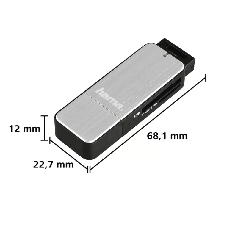 Hama 123900 lettore di schede USB 3.0 SD/microSD, alluminio, nero/argento