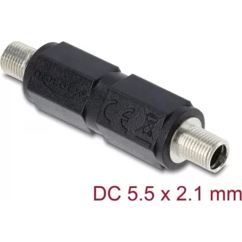 Adattatore DELOCK connettore DC cavo 5,5 x 2,1 mm femmina-femmina con filettatura, dritto, nero