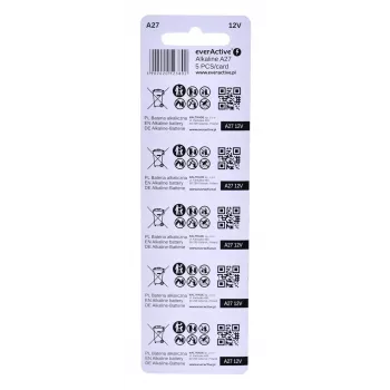 Set batterie ricaricabili everActive 27A5BL, alcaline 12 V, cilindriche, 5 pezzi, 27,3 × 7,62 mm