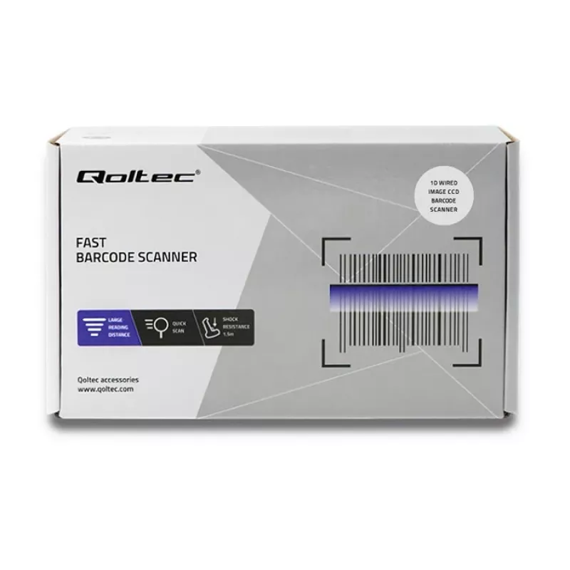 Lettore laser di codici a barre 1D CCD Qoltec 50866, USB, nero