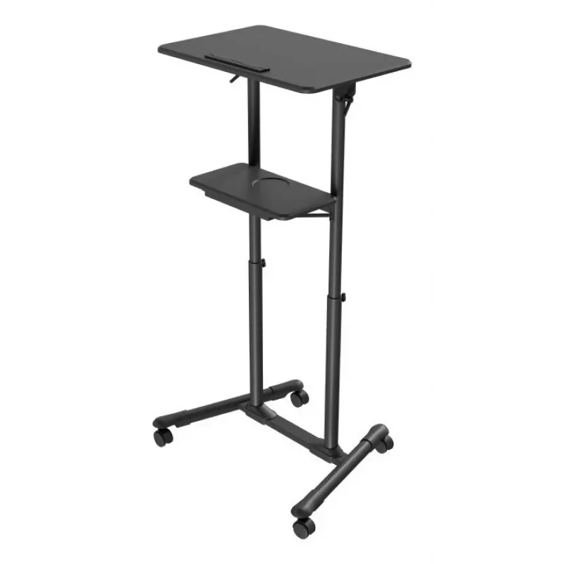 Gembird TVS-DESK-01-BK scrivania mobile in piedi con ruote, altezza regolabile 111–134,5 cm, inclinazione 30°, max 20 kg, nera