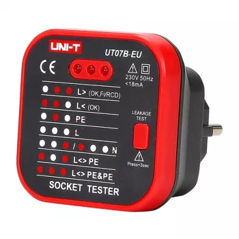Tester per prese Unit UT07B-EU — verifica di tensione e polarità delle prese, spina EU