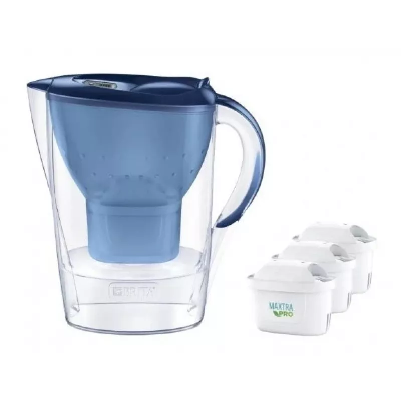 Caraffa filtrante BRITA Marella 2,4 l con 3 cartucce Pure Performance, Maxtra Pro, blu