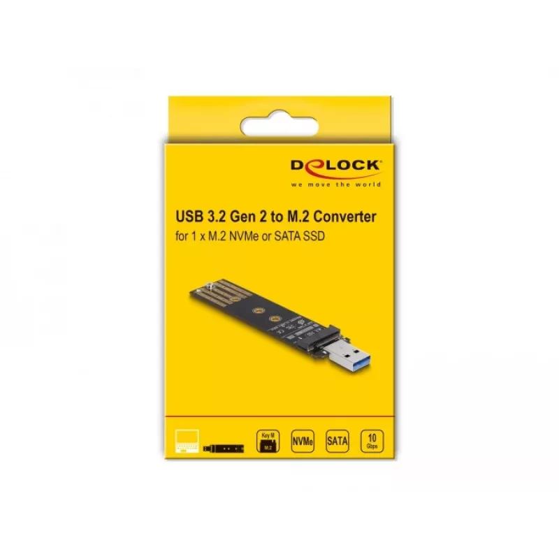 Convertitore combo DeLOCK per M.2 NVMe PCIe o SATA SSD USB 3.2 Gen 2 nero