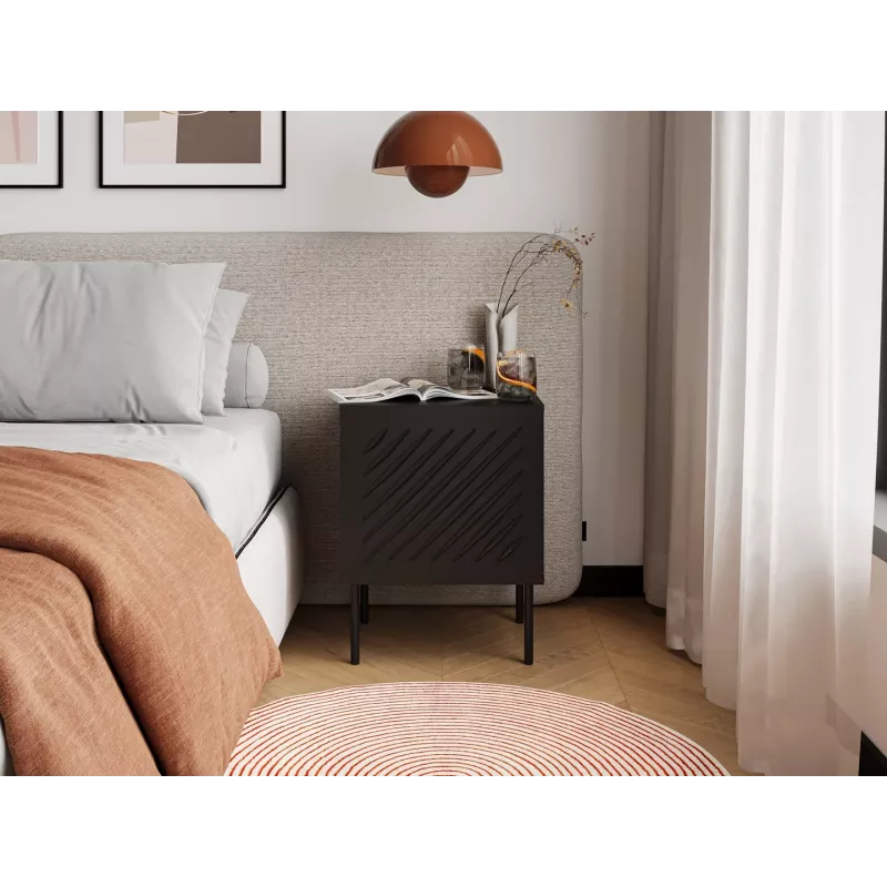Comodino Cama Meble SIENA set da 2, 44,5×40×59 cm, nero opaco, MDF e truciolare