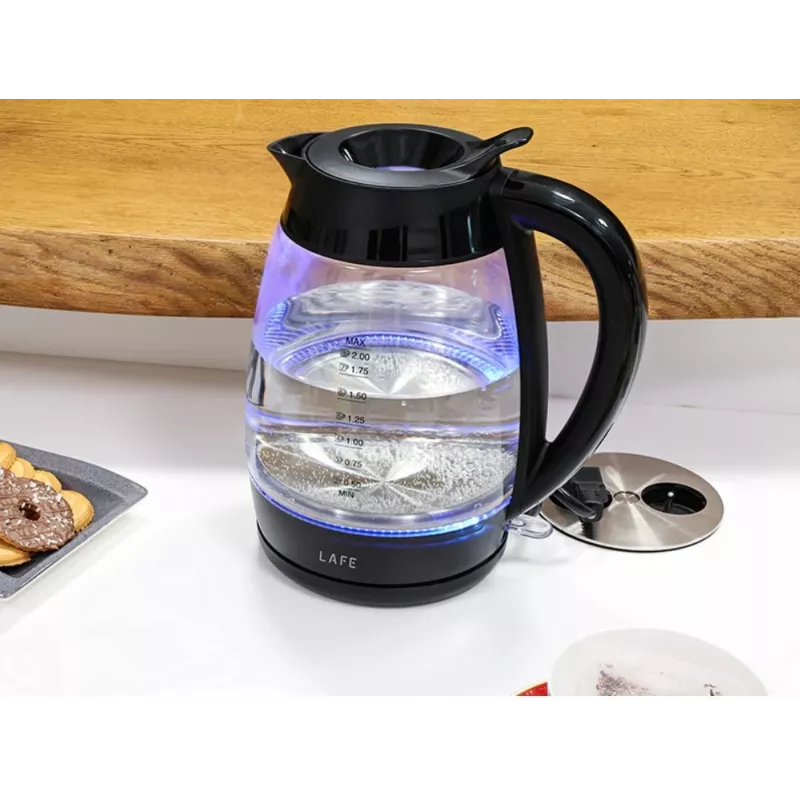 Lafe Essential XL CEG016 bollitore elettrico in vetro, 2 l, 2200 W, nero