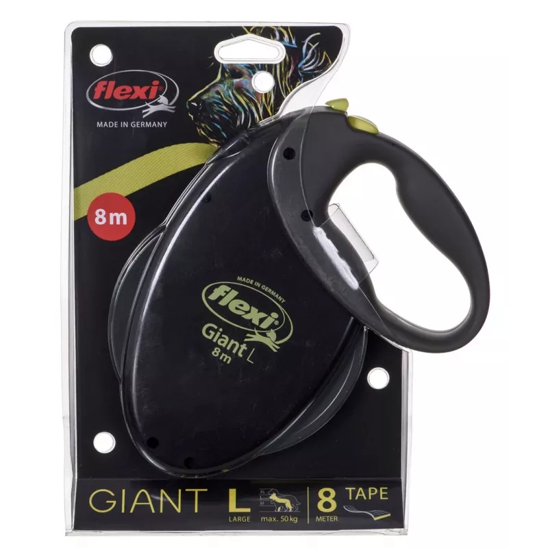 flexi Giant L guinzaglio estensibile per cani, nastro da 8 m, nero/giallo