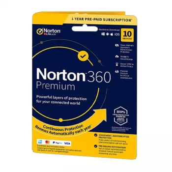 Norton 360 Premium | 10 dispositivi | 1 anno | 75 GB di spazio cloud | EU | NON SUB |