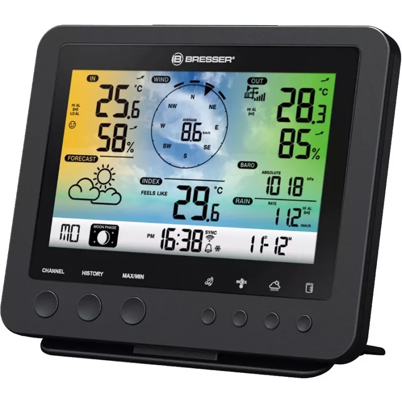 Bresser 7002580 Weather Center 5-in-1 stazione meteo digitale Wi-Fi con sensore professionale, display da 5,7″, alimentazione di rete, nera