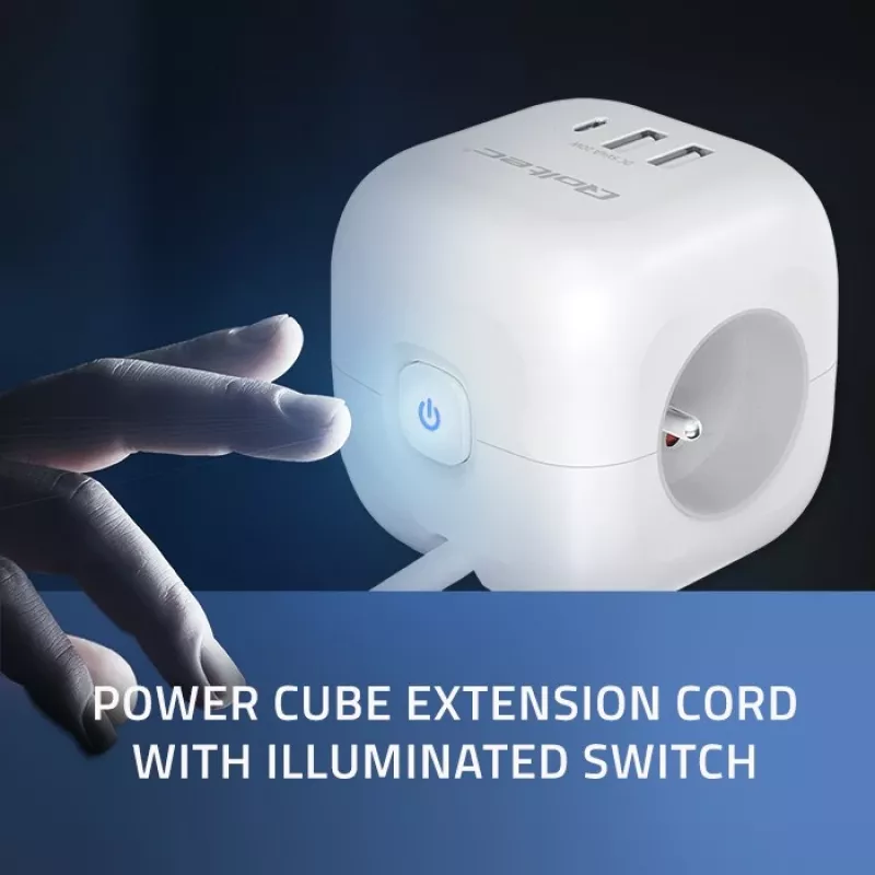 Power Cube QOLTEC 52547 ciabatta 3×prese AC, 2×USB-A, 1×USB-C PD 20W