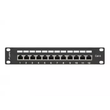 Patch panel LANBERG PPF6-9012-B — 12 porte RJ45, metallo, nero, 1U (215×44,5×130 mm)