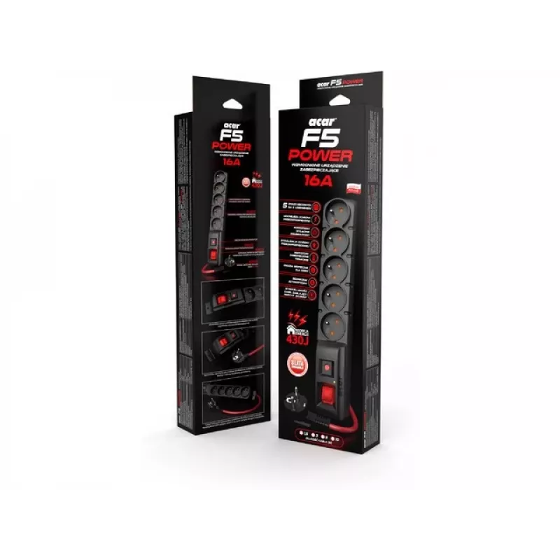 ACAR F5 POWER ciabatta nero 5 prese AC 230 V 5 m