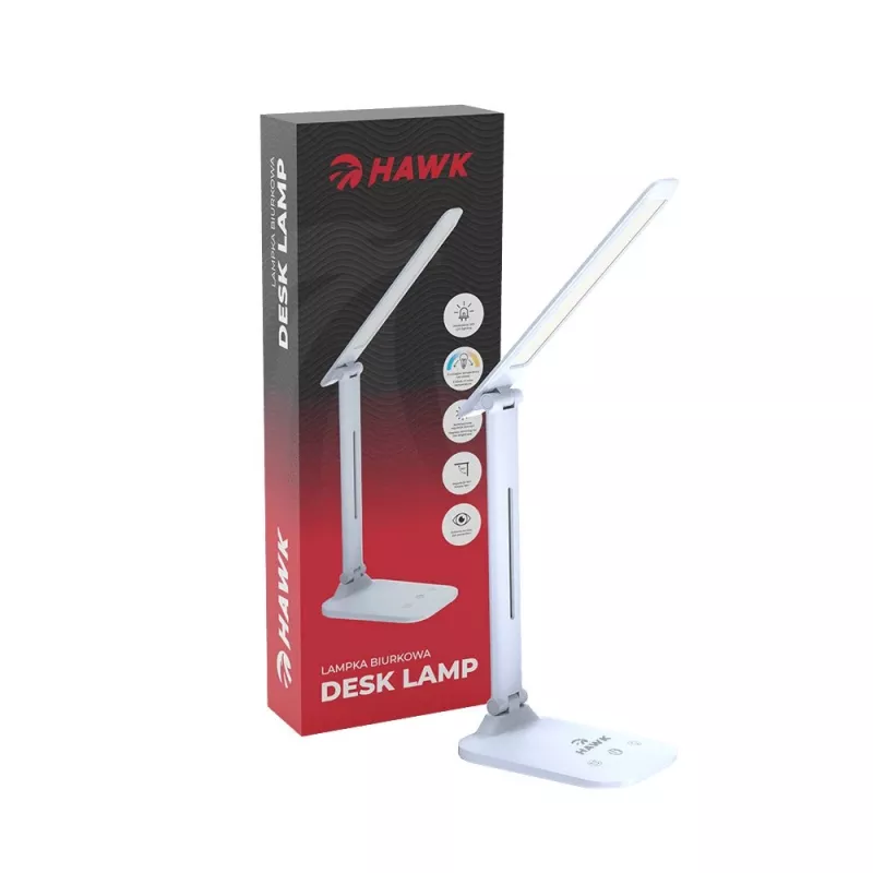 Lampada da tavolo Hawk HW-LAMP01 bianco LED luminosità regolabile, braccio orientabile