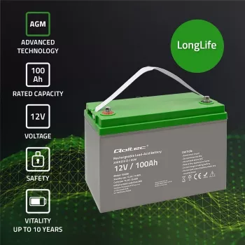 Qoltec 53038 batteria AGM | 12V | 100Ah | max 1200A