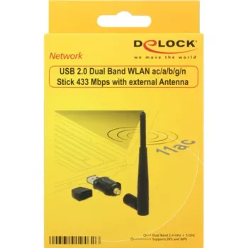DeLock chiavetta USB2.0 Dual Band WLAN ac/a/b/g/n - adattatore di rete - USB2.0 - 802,11b, 802,11a, 802,11g, 802,11n, 802,11ac - nero (12462)