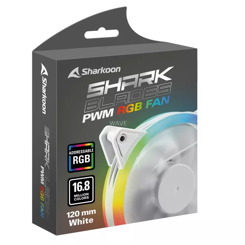 Sharkoon Shark Blades PWM RGB ventola per case da 120 mm, 400–1400 giri/min, bianca