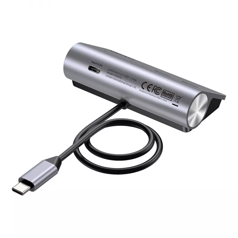 Hub USB Unitek H1337AGY01 – 4 porte (2×USB-C, 2×USB-A), fino a 5 Gbit/s per porta, alluminio, argento