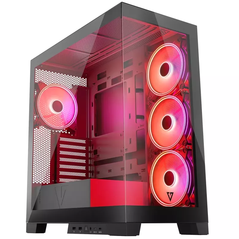 Case per PC MODECOM Volcano SPACE APEX ARGB Midi Tower, vetro temperato, USB-C, supporta ATX/microATX/Mini-ITX, GPU fino a 430 mm, dissipatore CPU fino a 180 mm