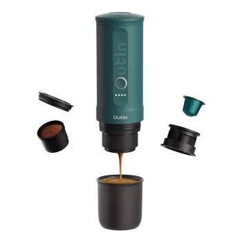 Macchina per espresso portatile OUTIN Outin Nano nero turchese — 20 bar, caffè in polvere, batteria 7500 mAh, 0,67 kg