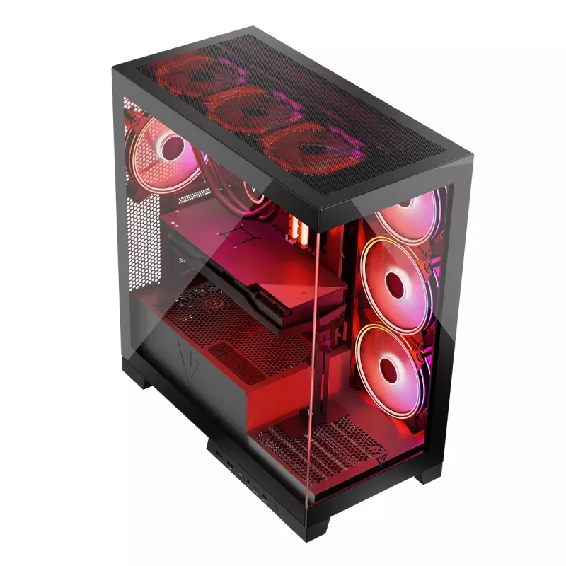 Case per PC MODECOM Volcano SPACE APEX ARGB Midi Tower, vetro temperato, USB-C, supporta ATX/microATX/Mini-ITX, GPU fino a 430 mm, dissipatore CPU fino a 180 mm