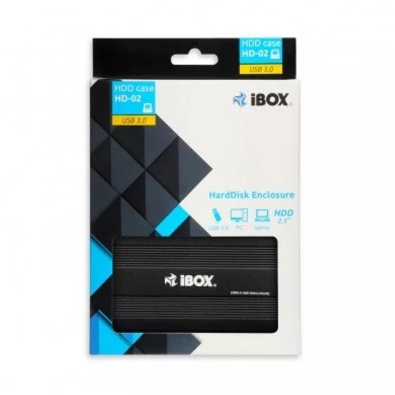 iBOX HD-02 box esterno per dischi SATA da 2,5 pollici, USB 3.0, alluminio, nero