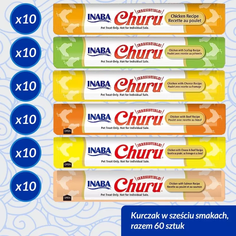 Snack per gatti Inaba Foods Churu Varieties — pollo, 60 x 14 g tubetti