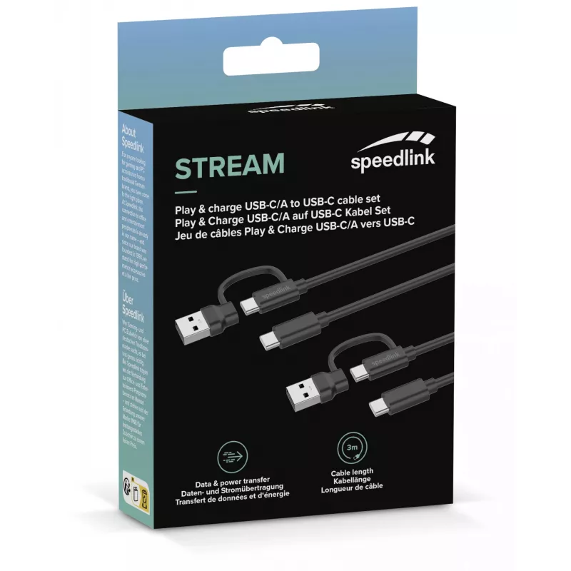 Cavo USB 3.2 Gen 1 (3.1 Gen 1) Speedlink SL-460101-BK, 3 m, USB A/USB C a USB C, nero