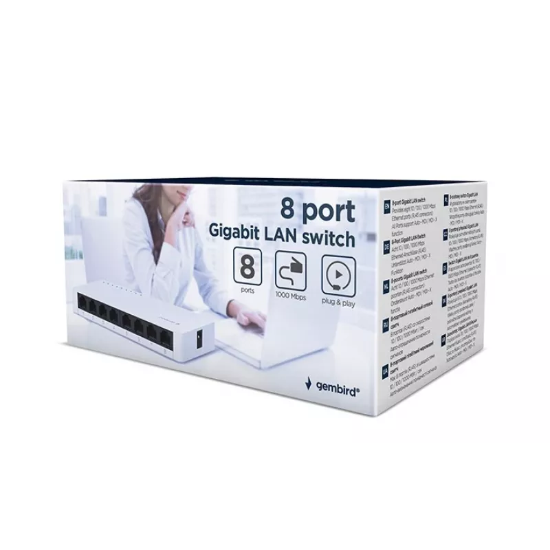 Switch unmanaged GEMBIRD NSW-G8-01 – 8× Gigabit Ethernet (10/100/1000), bianco, DC 5V