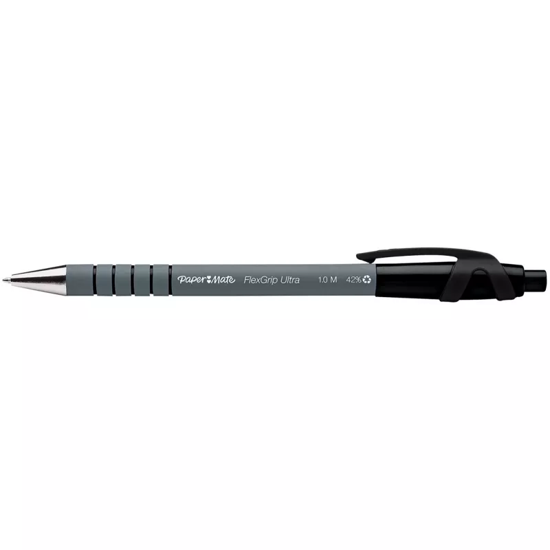 Paper Mate Flexgrip Ultra - clip - penna a sfera retrattile con clip - nero - 12 pezzi - media