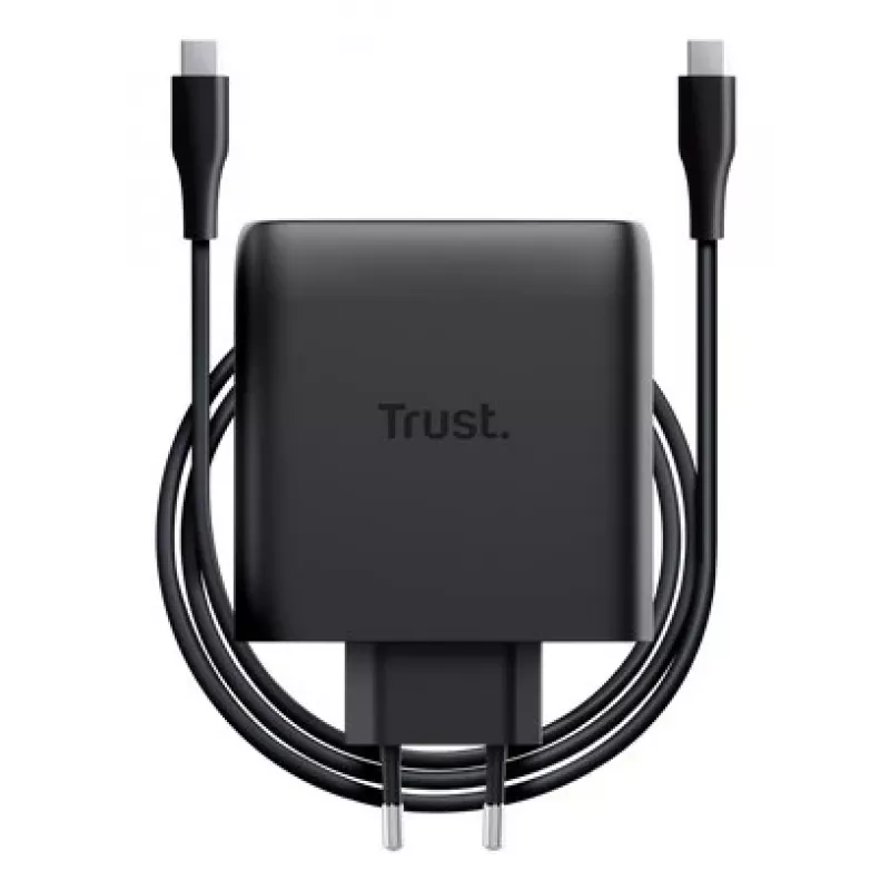 Caricabatterie TRUST Maxo 100W 2 porte USB-C GaN — 100 W, 2× USB-C, max 20 V, cavo 2 m, nero