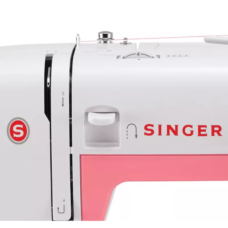 Singer Simple 3210 macchina da cucire automatica, elettromeccanica, 10 punti, asola in 4 passaggi, braccio libero, 85 W, bianca/rosa