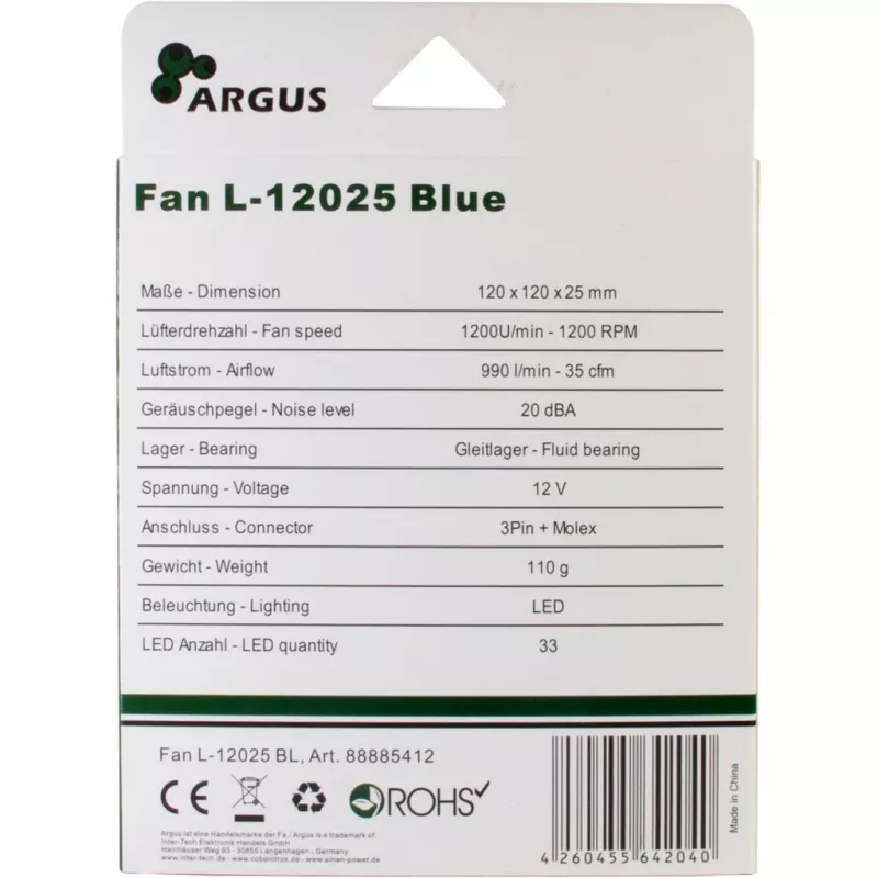 Ventola per case INTER-TECH Argus L-12025 120mm LED blu