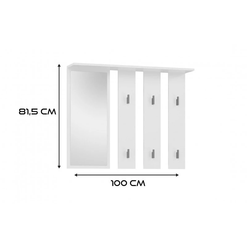 Appendiabiti + specchio PARMA 100x15x.81.5 cm, bianco