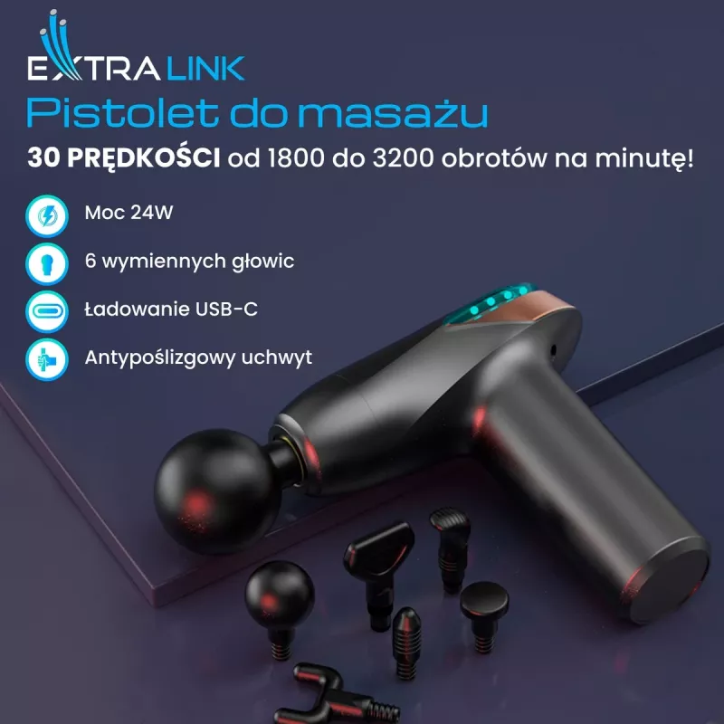 Pistola massaggiante Extralink MSG-02-LITE 3200 giri/min 6 accessori