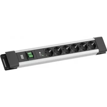 Ciabatta Bachmann CONNECTUS con 6× prese CEE 7/3, 1× protezione da sovratensione SPD-Plus, 1× interruttore, cavo 2,0 m