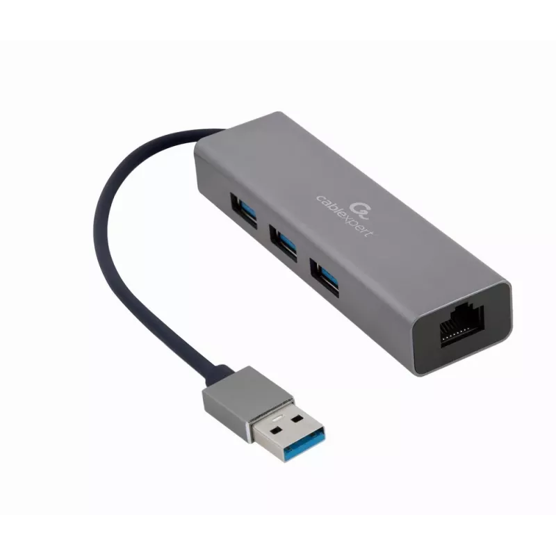 Gembird A-AMU3-LAN-01 adattatore USB-A a Gigabit LAN con hub USB 3.0 a 3 porte, nero