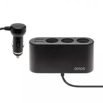Caricabatterie USB da auto SAVIO SA-024 — caricabatterie universale per dispositivi mobili, ingresso 12–24 V, uscita 5 V, nero, accendisigari