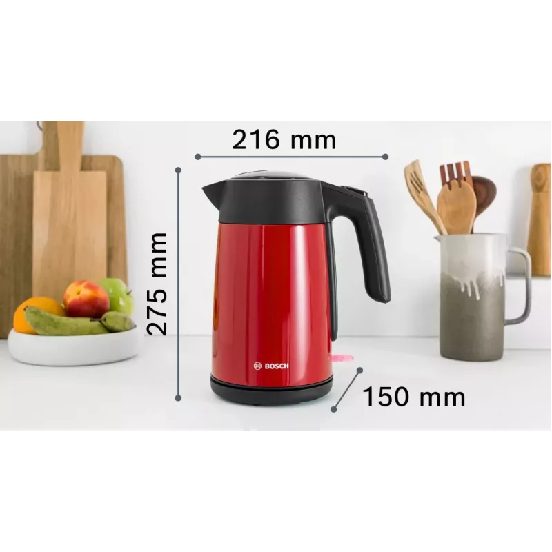 Bollitore elettrico Bosch TWK7L464 – capacità 1,7 L, 2400 W, rosso, corpo in plastica