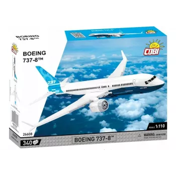 Set di costruzione Cobi Boeing 737-8 — 340 pezzi, età consigliata 7+, blu e bianco