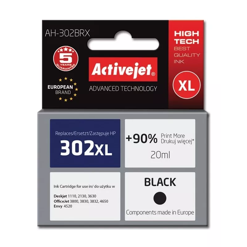 Activejet AH-302BRX inchiostro (sostituto per HP 302XL F6U68AE; Premium; 20 ml; nero)