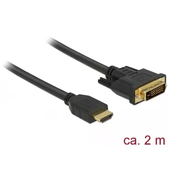 DeLOCK - cavo video - HDMI / DVI - DVI-D (M) su HDMI (M) - 2,0 m - tripla schermatura - nero - viti zigrinate (85654)