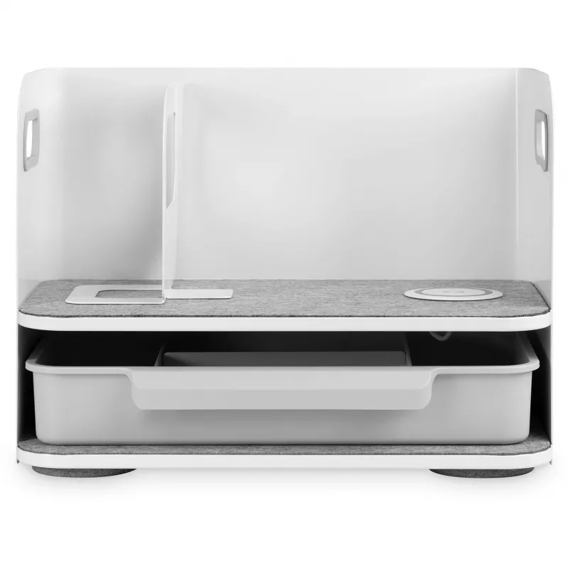 Organizer da scrivania Digitus con caricabatterie Qi acciaio grigio bianco 1 cassetto