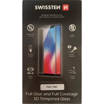 Pellicola protettiva SWISSTEN 3D Full Glue Glass per iPhone 11, nero