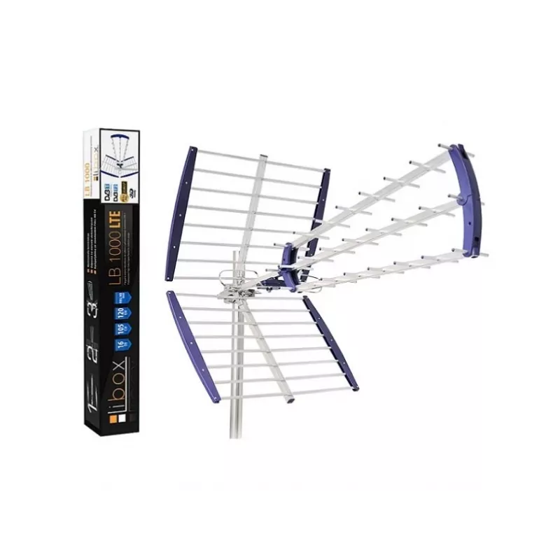 Antenna TV da interno/esterno LIBOX LB-1000, direzionale DVB-T/T2, guadagno 16,5 dBi, 600×1050×800 mm, alluminio